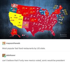 an image of a map that shows the most popular fast food restaurants in the united states