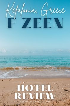 the front cover of hotel review magazine, featuring an ocean view and text that reads kelphona, greece i zeen