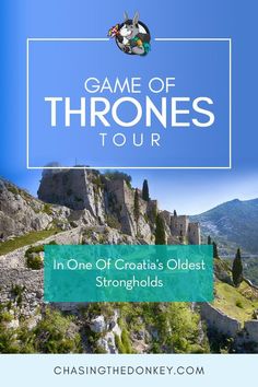 the game of thrones tour poster with an image of a castle and mountains in the background