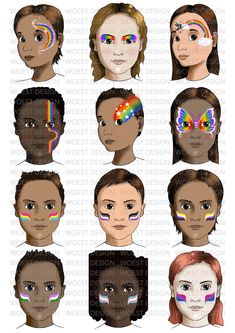 Pick A Face Paint Design, Pride Face Paint Simple, Pride Face Paint, Face Paint Design Sheet, Face Painting Design Board, Face Painting Designs, Board Design, Cat Theme, Aesthetic Makeup