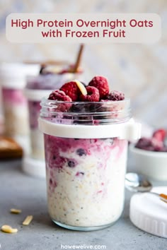 high protein overnight oats with frozen fruit