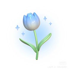 a blue flower with green stems on a white background