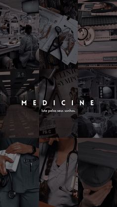 a collage of images with the words medicine written in white on top of them