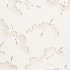 there are many clouds with arrows flying in the sky on this white wallpaper background