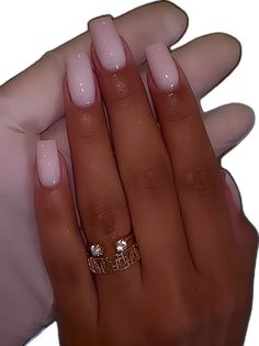 Gel Nails Milky Pink, Classy Rich Nails, Simple Shiny Nails, Natural Milky Nails, Elegant Gel X Nails, Soft Pink Square Nails, Sparkly Natural Nails, Natural Square Acrylic Nails, Milky White Acrylics