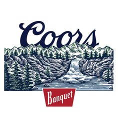 the logo for coors banquet, which is located in front of a mountain range