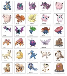 an image of different types of pokemons