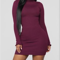 Brand New, Never Worn, Fashion Nova Sweater Dress. Super Cute, Just Ordered The Wrong Size Fitted Ribbed Purple Dress, Purple Long Sleeve Bodycon Dress For Fall, Purple Mini Length Bodycon Dress For Fall, Purple Bodycon Mini Dress For Fall, Fall Purple Bodycon Mini Dress, Dresses Fashion Nova, Red Maxi, Red Dress Maxi, Fashion Nova Dress