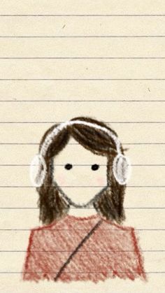 a drawing of a girl with headphones on