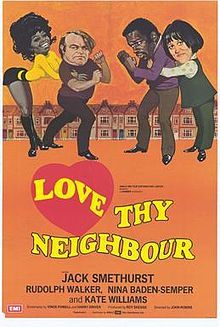 the poster for love thy neighbor, starring actors from various films and television shows in front of an orange background