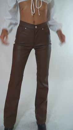 909 / High Street – Revice High Waist Leather Bottoms For Fall, Fall Wide Leg Faux Leather Pants, High Rise Brown Cargo Pants, Casual Solid Leather Bottoms, Brown Wide Leg Leather Bottoms, Fall Leather Straight Pants, Casual Leather Bottoms In Solid Color, Casual Solid Color Leather Bottoms, Trendy Brown Bottoms