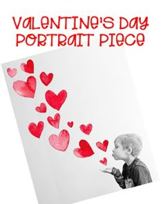 valentine's day postcard with a boy blowing out hearts on a white background