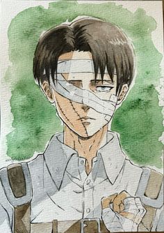 #watercolor #watercolorarts #animeartist #attackontitanlevi #aotseason4 #leviackerman Levi Ackerman Watercolor, Anime Sketch Watercolor, Anime Painting Watercolor, Aesthetic Anime Painting, Levi Ackerman Painting, Levi Painting, Watercolor Art Anime