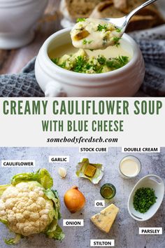 Warm up with a bowl of creamy cauliflower and blue cheese soup, where roasted cauliflower meets the rich, bold flavor of blue cheese—perfectly Stilton or any other crumbly blue you have on hand. This comforting cauliflower and Stilton soup is ultra-smooth, bringing together cozy, winter comfort food vibes in every spoonful. Whether you’re after a unique twist on cauliflower soup or looking for a homemade soup recipe that’s packed with flavor, this cauliflower soup with blue cheese has you covere Soup For Christmas, Blue Cheese Soup, Christmas Dinner Parties, Stilton Soup, Carrot And Coriander Soup, Creamy Soup Recipes, Food Vibes, Creamy Cauliflower Soup, Cheese Soup Recipes