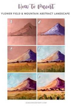 how to paint a mountain with different colors and shapes, including the top one in purple