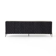 the sideboard is made out of black woven material and has three drawers, one with two