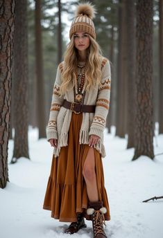 winter outfit boho Autumn Boho Outfits, Boho Style Outfits Winter, Boho Christmas Outfit, Hippie Fashion Aesthetic, Boho Pants Outfit, Style Outfits Winter, Boho Fashion Winter, Boho Winter Outfits