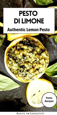 the cover of pesto di limone with lemon slices and basil leaves around it