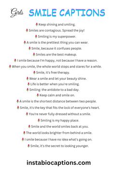 Spread positivity and happiness on your Instagram feed with the best collection of Smiling Quotes and Captions for 2023! 🌟 Let your smile shine through captivating words and inspire others to find joy in life. 😊 #SmileQuotes #PositiveVibes #HappinessIn2023 Instagram Captions Smiling, Captions For Pictures Of Yourself Smiling, Smile Captions Instagram, Smile Quotes Instagram, Smiling Quotes, Smile Captions, Confidence Boosting Quotes, Short Captions