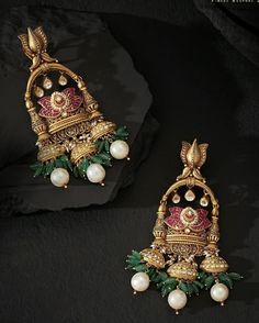 Temple Earrings, Temple Jewelry Necklace, Antique Necklaces Design, New Gold Jewellery Designs, Art Jewelry Design, Bridal Jewellery Design