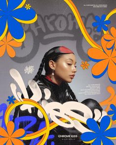 a woman in black jacket with flowers and circles around her neck, on top of a magazine cover