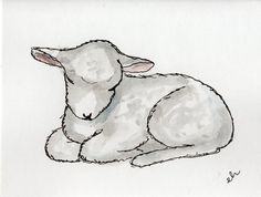 a drawing of a sheep laying down on the ground