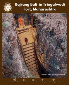 an aerial view of stairs leading up to the top of a mountain