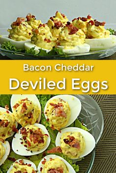 bacon cheddar deviled eggs on a plate