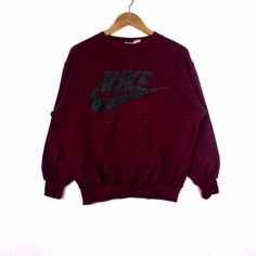 Rare Vintage 80s-90s NIKE AIR SWOOSH Crewneck Sweatshirt | Etsy Vintage Sports Sweatshirt With Logo Print, 90s Oversized Sweatshirt For Sports, Vintage Fall Sports Sweatshirt, 90s Crew Neck Sports Sweatshirt, Vintage Sports Sweater With Crew Neck, Vintage Crew Neck Sweatshirt For Streetwear, Vintage Cotton Sports Sweater, Vintage Cotton Sweater For Sports, Maroon Colour