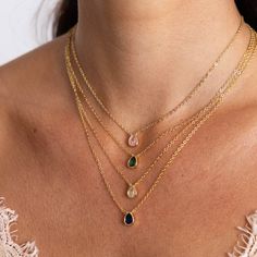 Meet Ines! She is chic, simple, and elegant all in one! She is the perfect necklace to wear solo or to layer with other chains. 5mm Raindrop Pendant Hypoallergenic 18K Gold Plated over Sterling Silver Water & Tarnish Resistant Dainty Luxury Gemstone Necklaces, Luxury Dainty Faceted Necklaces, Luxury Minimalist Gemstone Necklace, Elegant Teardrop Drop Necklace For Layering, Elegant Teardrop Pendant Drop Necklace For Layering, Dainty Teardrop Pendant Necklace For Layering, Gold Teardrop Drop Necklace For Layering, Teardrop Delicate Chain Necklace For Layering, Delicate Chain Teardrop Necklace For Layering