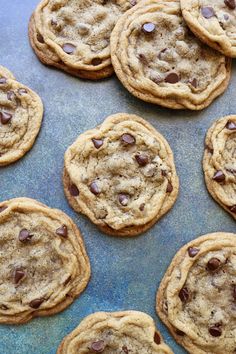 chocolate chip cookies on a baking sheet ready to be eaten