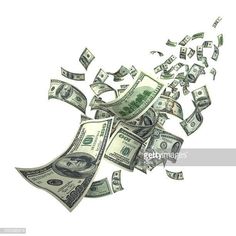 money falling down into the air on a white background