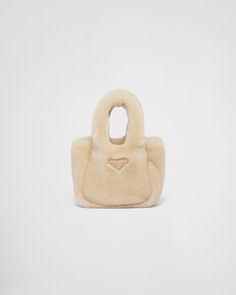 Ecru Shearling Mini Handbag | PRADA Re Edition Prada, Prada Mini, Prada Top, Prada Collection, Mini Handbag, Luxury Bag, Triangle Logo, Dior Wallet, Messenger Bag Backpack