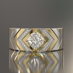 a yellow and white gold ring with diamonds