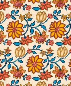 an abstract floral pattern with leaves and flowers