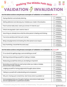 DBT Validation Worksheet for Kids and Teens Self Validation, Counseling Worksheets, Youth Work, Social Skills Groups, Mental Health Center