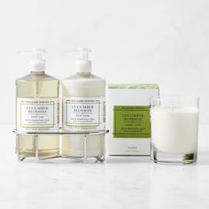 Williams Sonoma Cucumber Blossom Hand Soap, Lotion & Candle 4-Piece Set