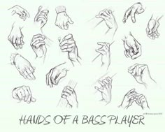 hands of a bass player drawn in black and white with the words hands of a bass player