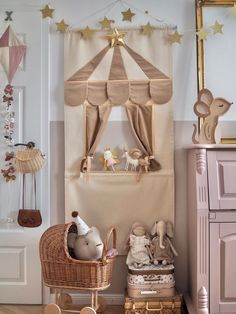 a child's room with toys and decor