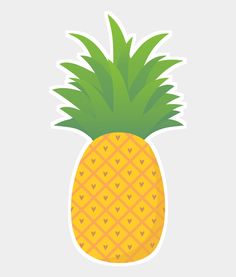 a yellow pineapple with green leaves on it's top and the bottom half