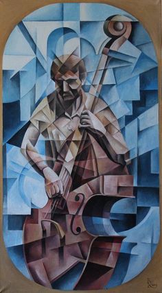 a painting of a man playing the cello