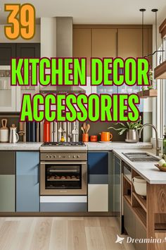 the kitchen decor accessories are displayed in this image