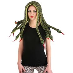 HalloweenCostumes.com  Women  Medusa Snake Adult Wig, Green Medusa Snake Hair, Gorgon Sisters, Queen Headpiece, Greek Artists, Medusa Snake, Fun Costumes, Snake Hair, Quinceanera Hairstyles, Plastic Headband