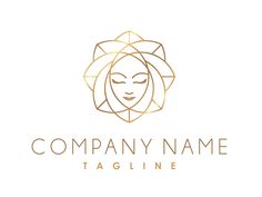 a woman's face with eyes closed and the words, company name tagline