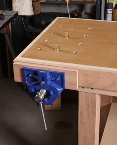 a workbench is being worked on by someone