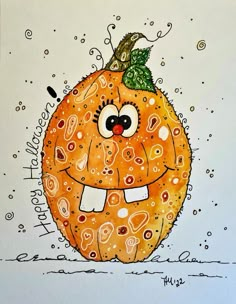 a drawing of a pumpkin with eyes and nose