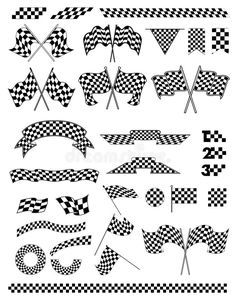 checkered racing flags and numbers set on a white background with clipping for text