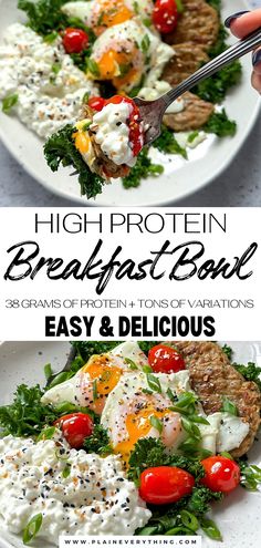 Easy High Protein Cottage Cheese Bowl Breakfast Bowl High Protein, Breakfast Cottage Cheese Bowl, Cottage Cheese Bowl Breakfast Ideas, High Protein Low Carb Breakfast Recipes, 30 G Protein Breakfast, High Protein Cottage Cheese Bowls, Protein Cottage Cheese Bowls, High Protein Keto Meals, Cottage Cheese Bowls Savory