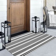 PRICES MAY VARY. CLASSIC STRIPED PATTERN:This rectangular outdoor rug features a classic striped design that gives it timeless style, featuring clean lines and a simple,Adorn your floors and bring flair to your home with the Better Homes and gardens cotton front porch rug blanket DOORMAT DECOIR:Layer rug this striped doormat up with outdoor welcome mat （not included） to make elegant front door rug,They are heavy duty, high quality and offer a touch of your personality for your entryway and a gre Striped Outdoor Rug, Modern Front Porches, Small Bathroom Rug, Door Mat Entryway, Porch Doors, Laundry Room Rugs, Front Door Rug