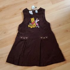 New, Vintage Corduroy Dress In Brown. Buttons In The Back. Dress Is Wrinkled From Storage. Vintage Baby Clothes 90s, Vintage Baby Outfits, Winnie The Pooh Dress, Baby Clothes Vintage, Pooh Dress, Vintage Pooh, Vintage Toddler Clothes, Vintage Kids Fashion